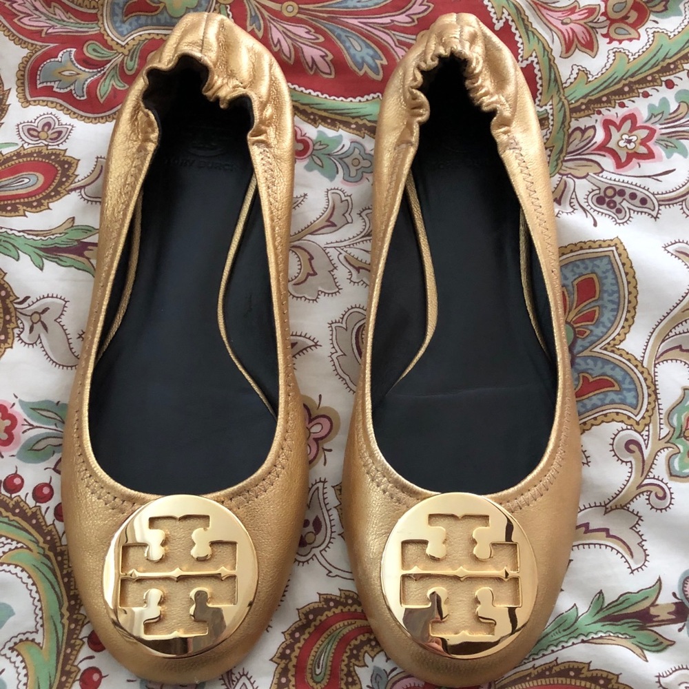 Tory Burch Gold Reva Flats